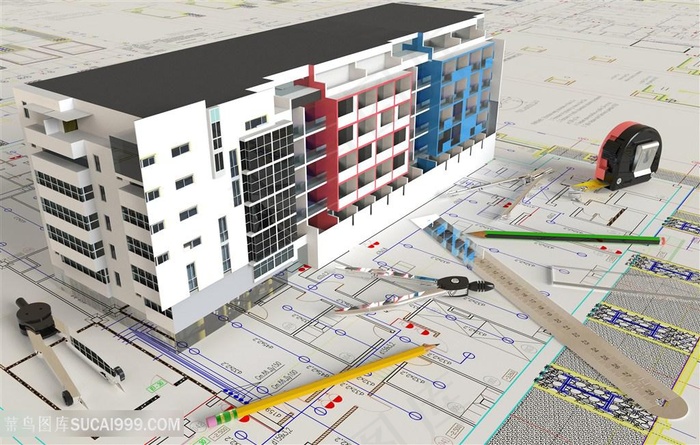 高楼大厦模型施工图纸高清图片