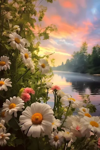 小雏菊路边落日晚霞背景