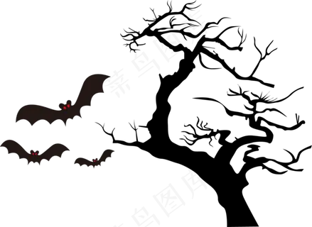 万圣节节日元素蝙蝠枯树