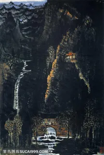 国画名家作品-李可染的山亭夕阳 国画名家作品-李可染的山亭夕阳