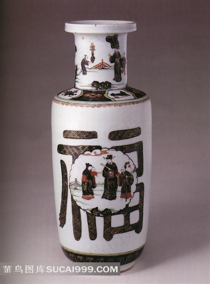 中国传统吉祥人物画福字装饰花瓶