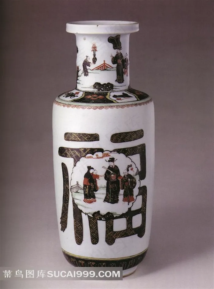 中国传统吉祥人物画福字装饰花瓶
