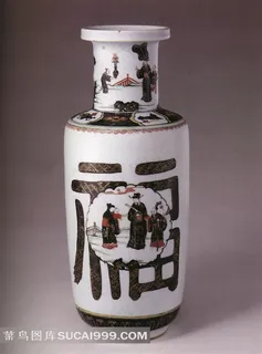 中国传统吉祥人物画福字装饰花瓶