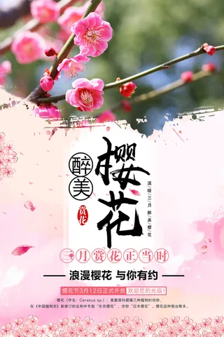 创意浪漫唯美风格创意樱花节海报