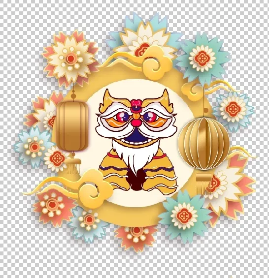 设计舞狮祝贺新年psd模版下载