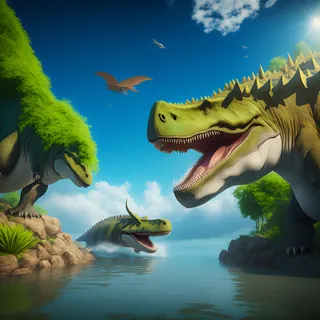 漫画风的恐龙主题乐园，霸王龙特写，设计素材