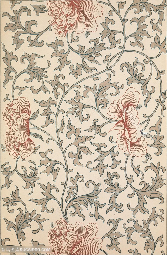 浅色鲜花中式传统纹样集锦中国风图片