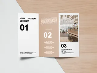 木纹底色三折页设计办公用品样机折页