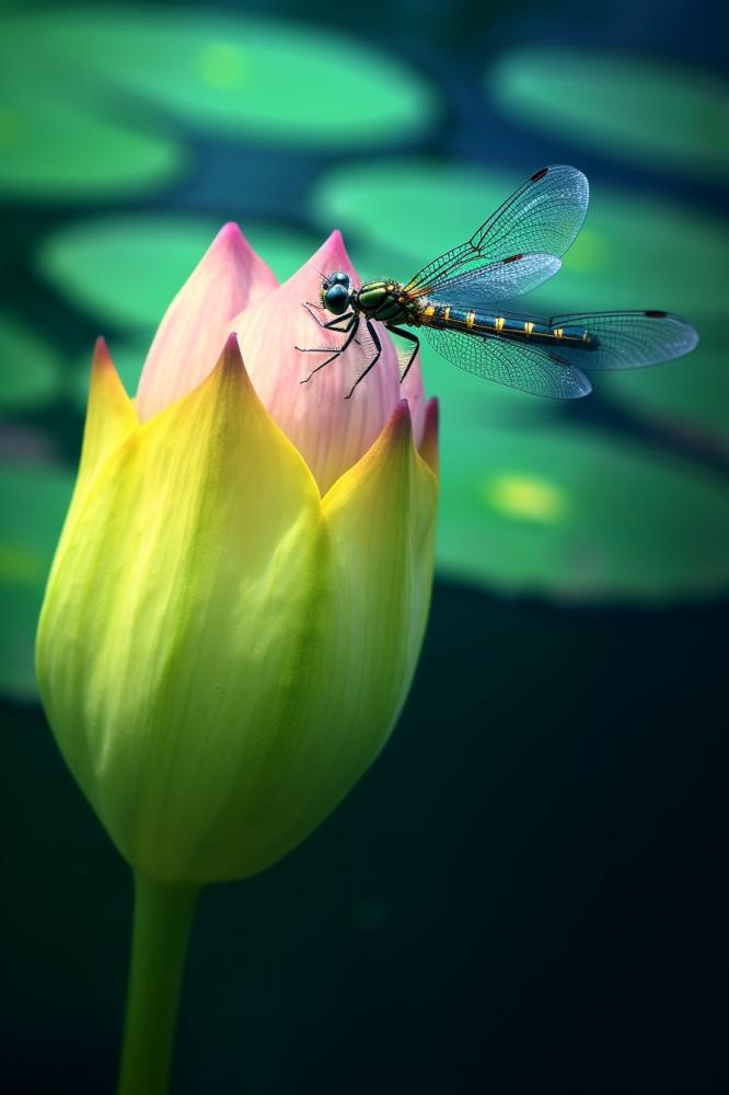 简约小清新荷花蜻蜓节气海报背景