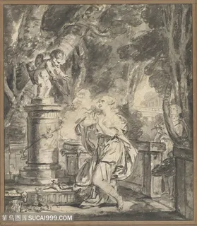 素描人物树林风景画装饰画手绘插画 素描人物树林风景画装饰画手绘插画