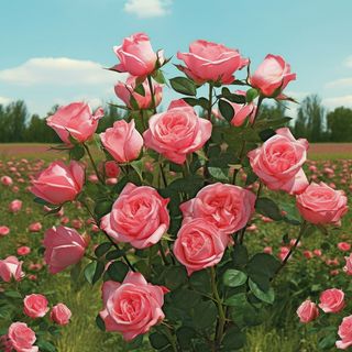 一束粉红色的玫瑰在郁郁葱葱的绿色田野上的数字渲染像素浪漫主义玫瑰背景美丽的背景玫瑰背景