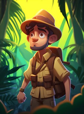 森林探险旅行男孩夜晚3D卡通背景