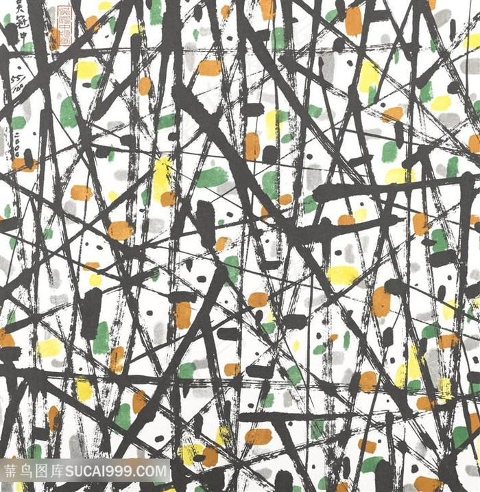 吴冠中手绘简约水墨背景装饰画