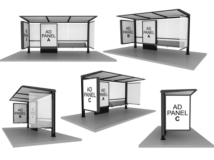 公交站样机 多角度 候车亭样机psd模版下载