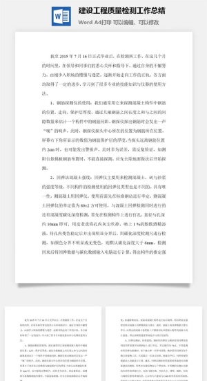 建设工程质量检测工作总结word模板