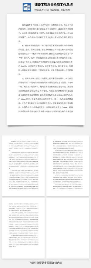 建设工程质量检测工作总结word模板