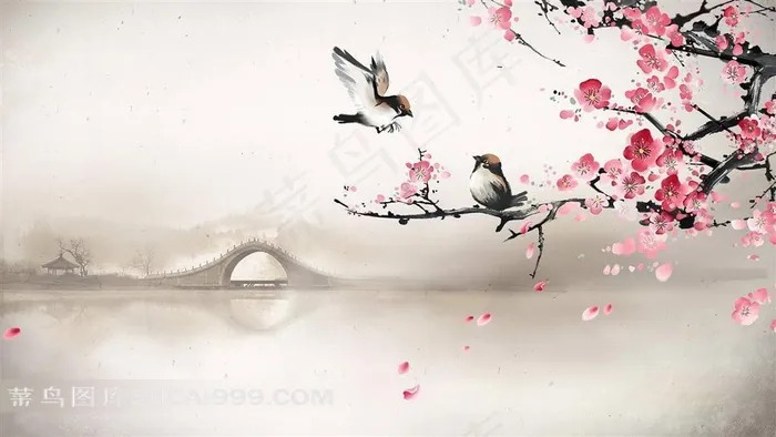 梅花小鸟风景图片