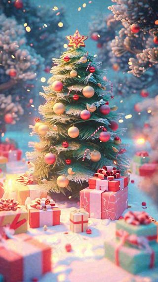 圣诞节礼物温馨圣诞树缤纷彩色节日雪花浪漫