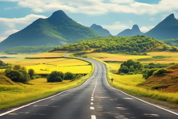 丘陵平原山林的公路摄影图(4032x2688)