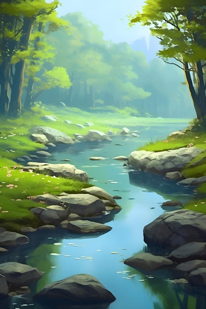 森林石头小溪背景(2400x3600)
