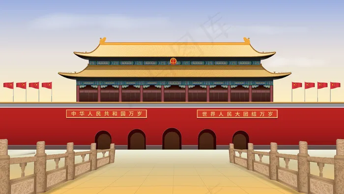 古风建筑插画ai矢量模版下载