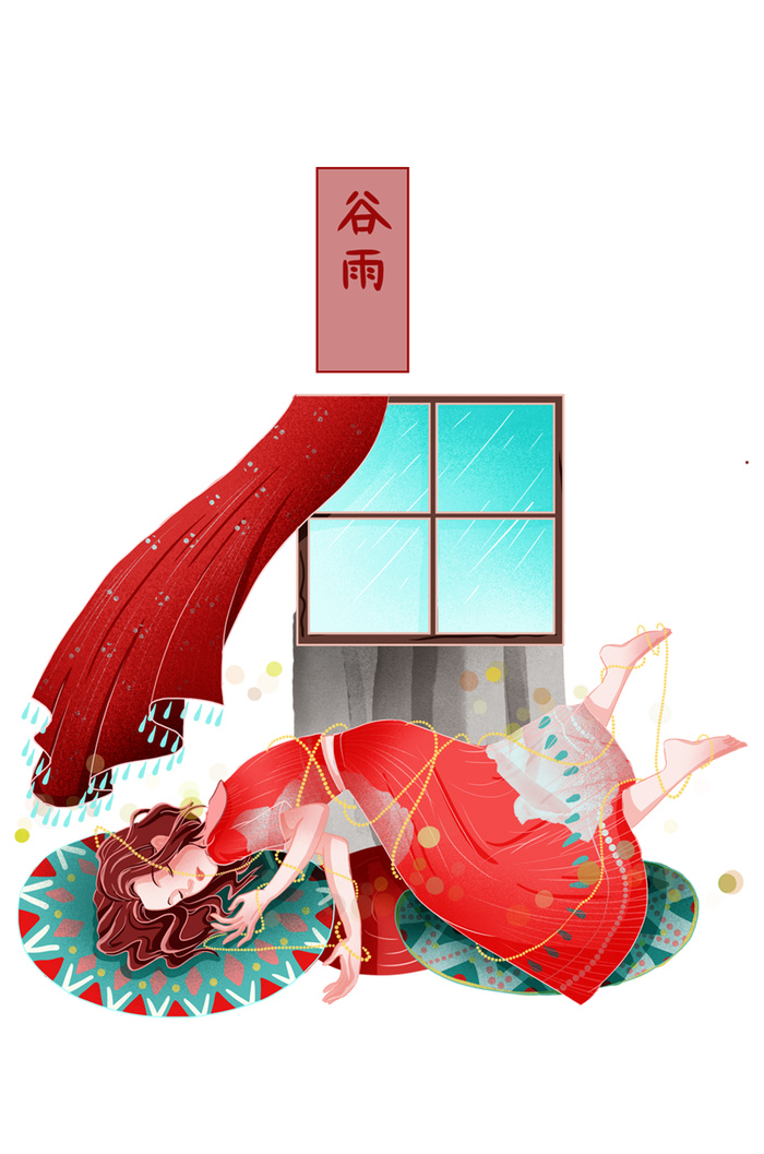 二十四节气谷雨场景插画psd模版下载