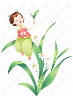 立春手绘插画春天女孩素材