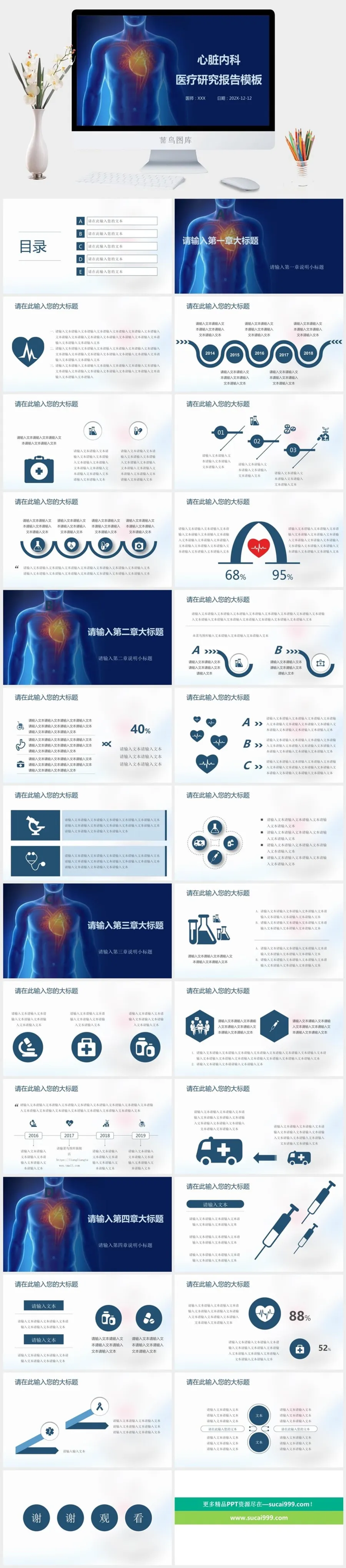心脏内科医疗研究报告PPT模板