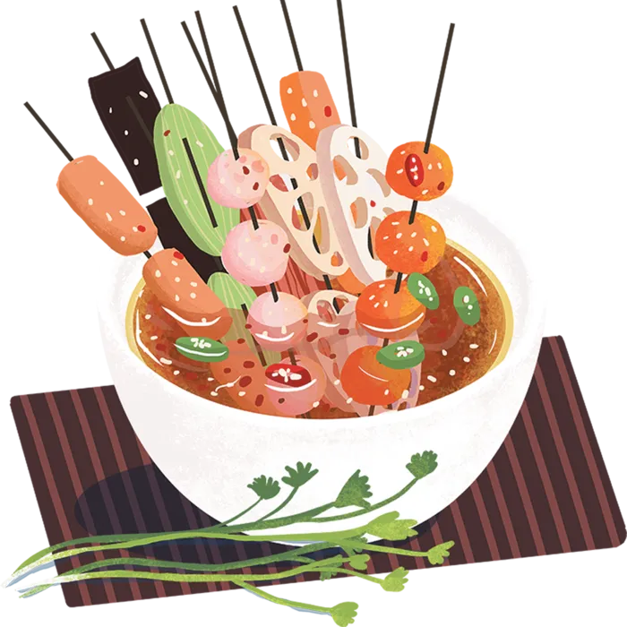 火锅串串香麻辣烫手绘卡通插画