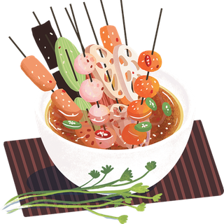 火锅串串香麻辣烫手绘卡通插画