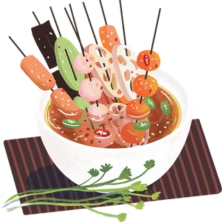 火锅串串香麻辣烫手绘卡通插画 火锅串串香麻辣烫手绘卡通插画