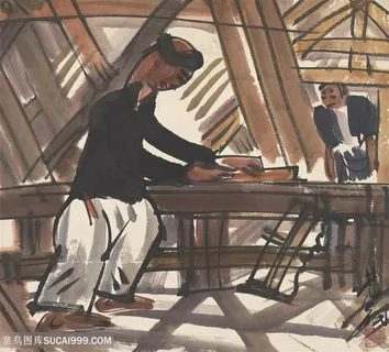 林风眠手绘室内木匠装饰画 林风眠手绘室内木匠装饰画