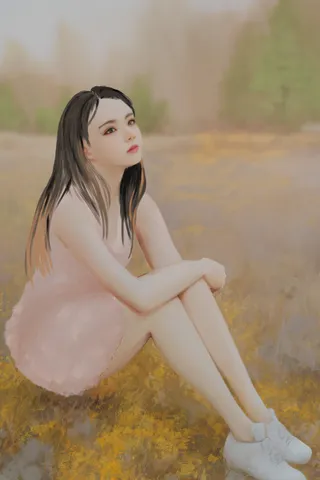 高清草地少女插画