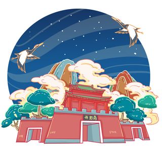 国潮风旅游建筑城市地标景区北京上海插图插画元素素材设计模板
