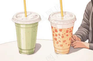 奶茶果茶卡通插画背景