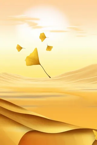 国风秋叶黄色落日背景