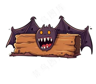 万圣节标题框蝙蝠木板插画免抠