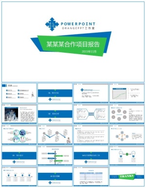 某合作项目报告蓝色简约清晰ppt模板预览图
