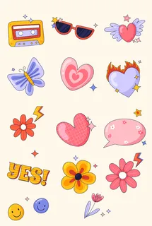 矢量趣味少女感贴纸