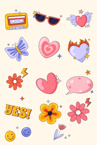 矢量趣味少女感贴纸