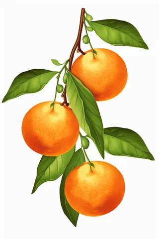 卡通插画树枝挂着的橘子橙子