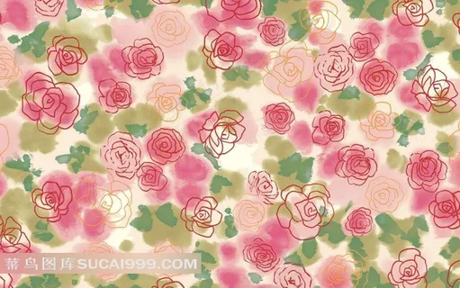 手绘唯美的玫瑰花花纹背景素材