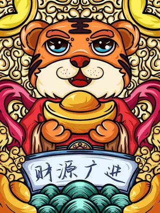 虎年中国风萌虎插画