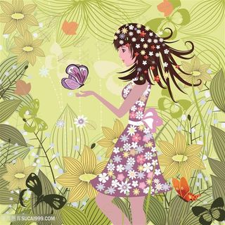 自然仙子蝴蝶美女装饰画