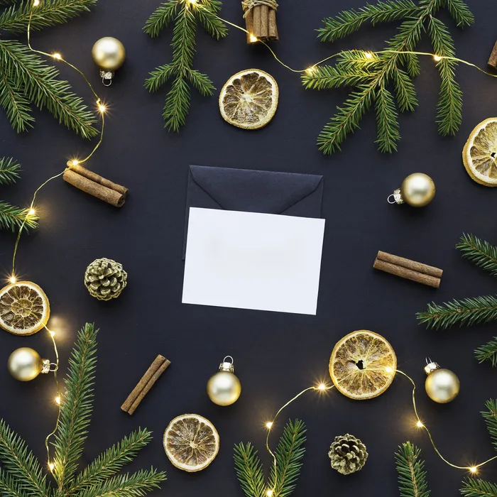 圣诞节垂直画幅场景圣诞装饰圣诞球黑色高级背景贺卡(94)