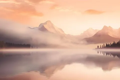 落日雪山云层河面背景