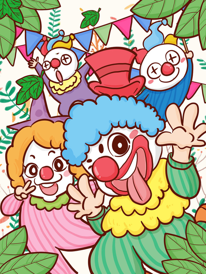 愚人节马戏团小丑搞怪搞笑卡通手绘插图插画海报PSD素材psd模版下载