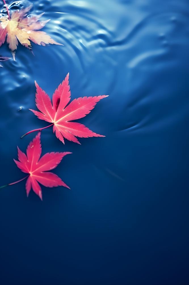 秋叶蓝色水面背景