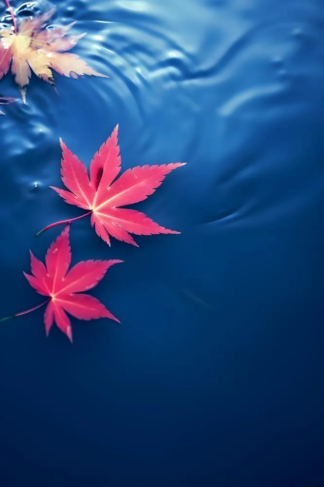 秋叶蓝色水面背景(2400x3600)