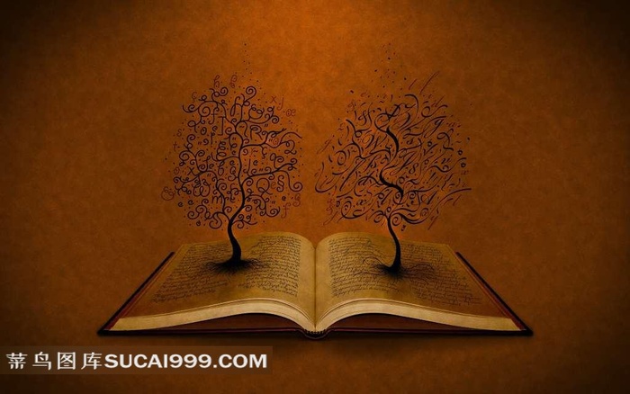 打开的书本上的树木图案